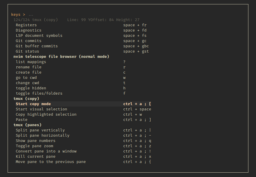 All hotkeys related to copy and pasting in tmux are in the tmux (copy) section
